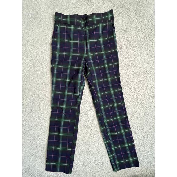 Autres Filles Pants Small Plaid Pull On Slim Straight Blue Green Academic Punk - Picture 1 of 11